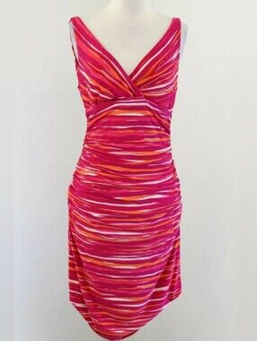 Lauren Ralph Lauren Pink White Orange Printed Sleeveless Ruched Wiggle Dress 2P